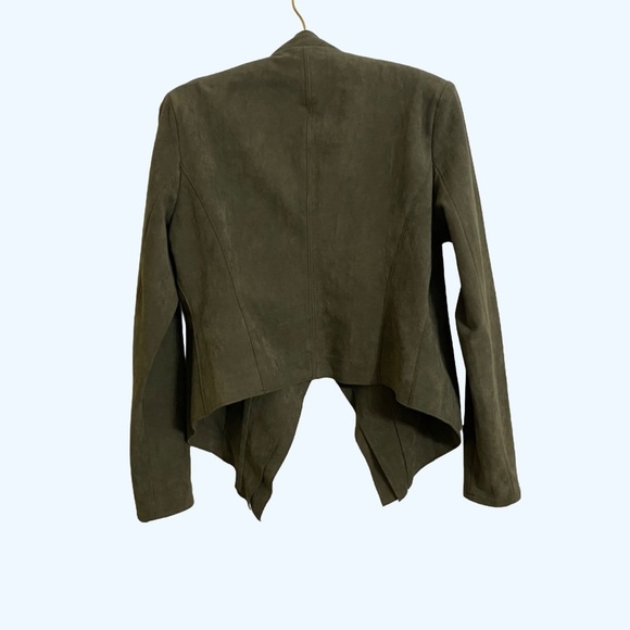 Blank NYC Olive Green Faux Suade Blazer Jacket Shoulder Pads Woman’s Medium - Picture 2 of 4